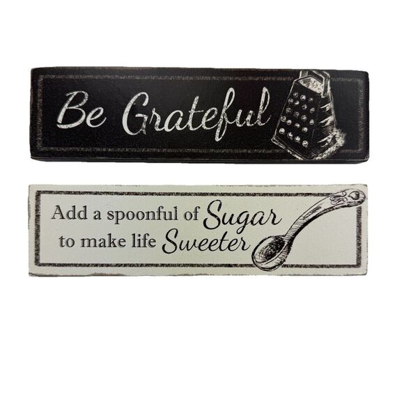 Kitchen Sign Set Be Grateful & Spoonful Of Sugar Shelf Tiered Tray Signs - Picture 2 of 7